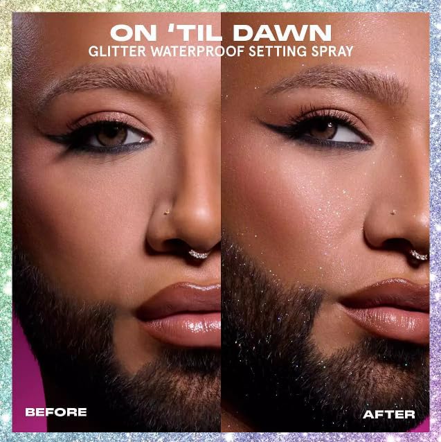 One Size lifestyle image on model with sparkling makeup, demonstrating long-lasting glow