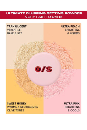One Size powder swirled on skin, demonstrating blur and pore-softening benefit