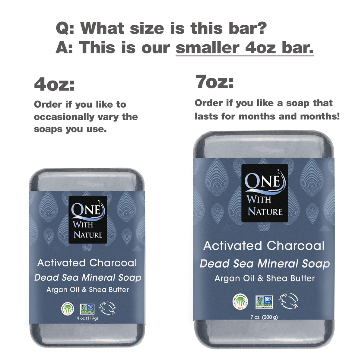 One With Nature close-up texture of charcoal soap emphasizing gentle exfoliation benefit