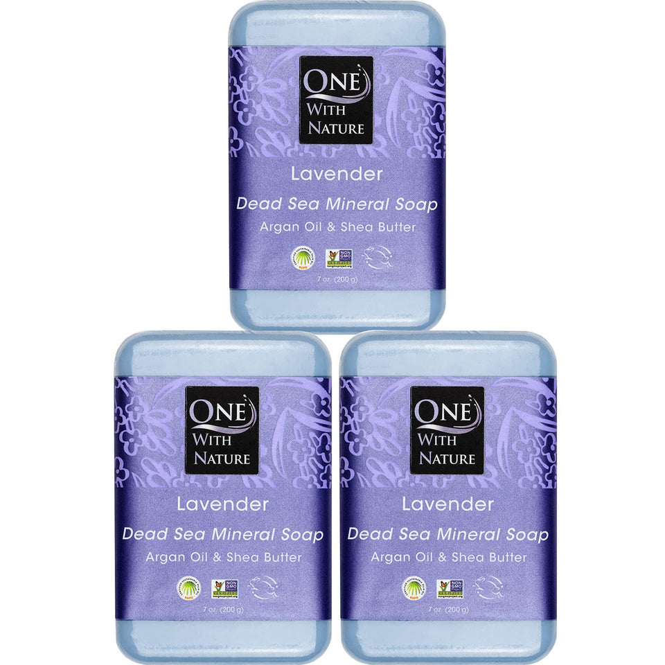 one with nature front packaging showing soap trio and eco-friendly box for easy selection