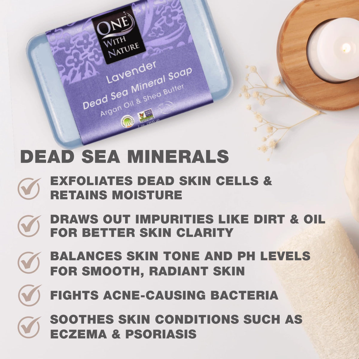 one with nature close-up of salt texture on soap revealing mineral exfoliation benefits