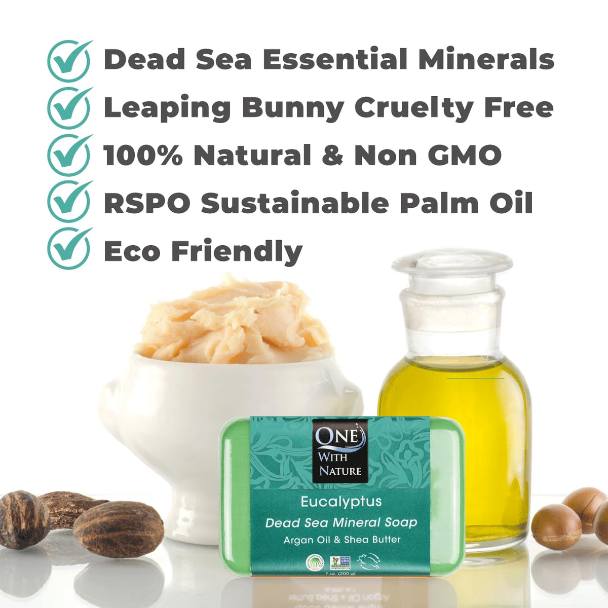 One With Nature soap lathered in hand demonstrating effective cleansing and easy application