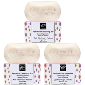 One With Nature front packaging showing three fragrance-free bars and clear labeling, gentle care