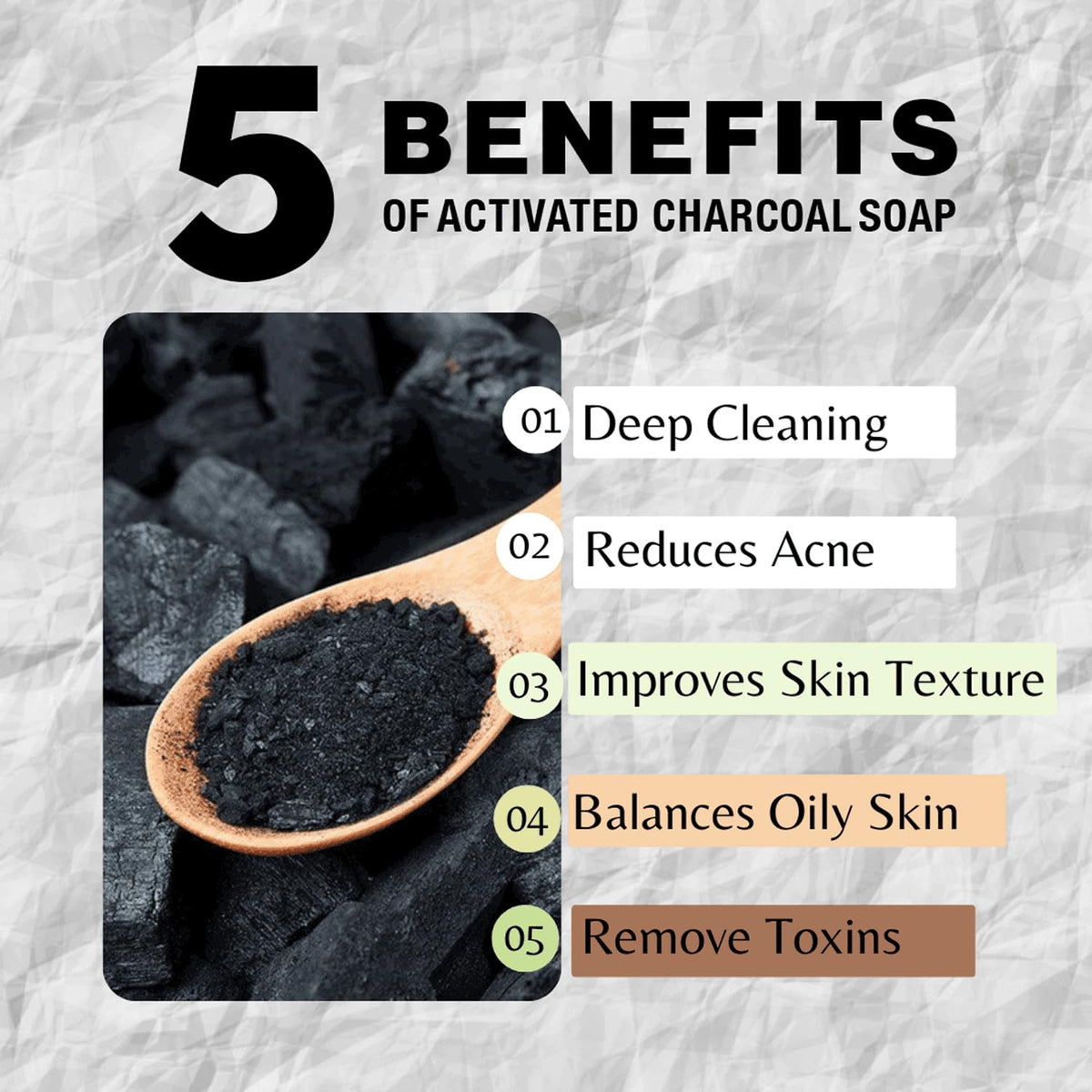 One With Nature charcoal soap texture close-up revealing exfoliating Dead Sea salt benefits