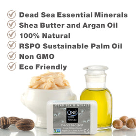 Creamy lather of One With Nature soap with shea and argan oils for gentle hydration