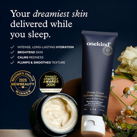 Onekind cream texture close-up highlighting rich, non-greasy feel for deep overnight moisture