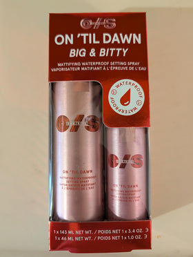 ONE/SIZE travel and full bottles held in hand showing size and portability benefit