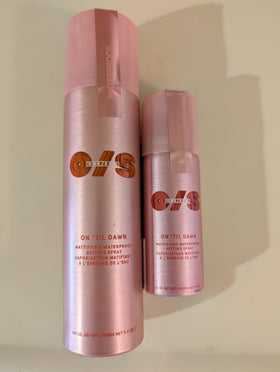 ONE/SIZE spray applied on model outdoors showing longwear and humidity resistance