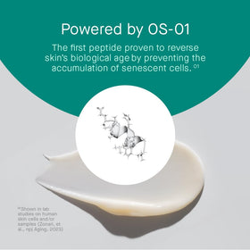 oneskin dispensed on hand showing lotion consistency, highlights easy application benefit