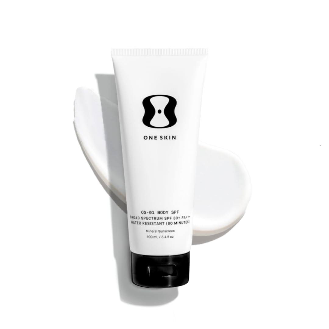 oneskin front packaging showing sunscreen tube and clear branding with product protection
