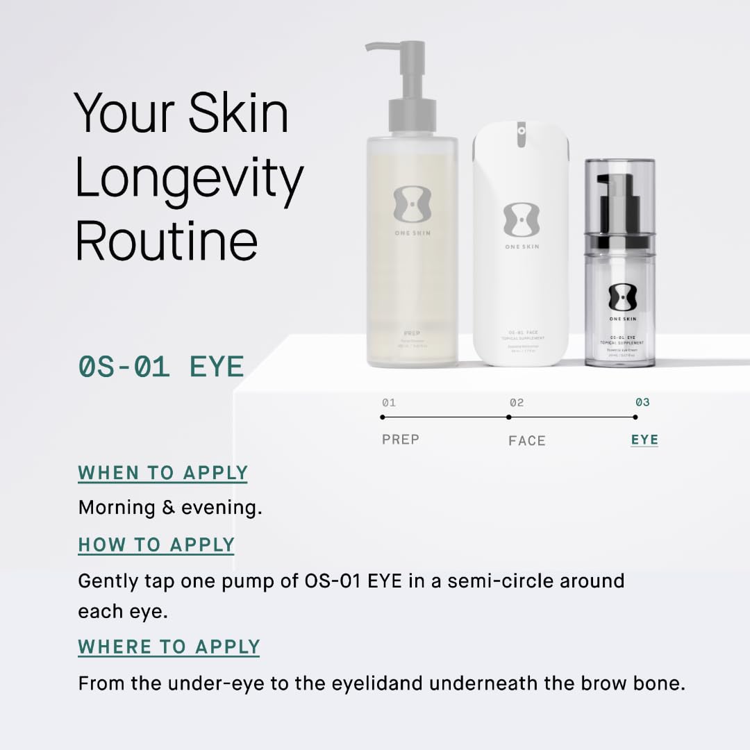 oneskin applying product under eye showing targeted coverage and smoothing benefit