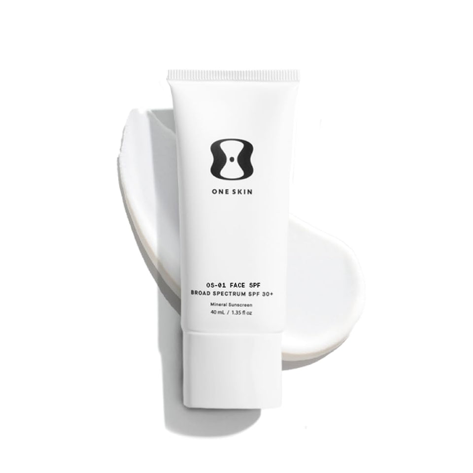 oneskin front packaging showing SPF 30+ and peptide protection benefits