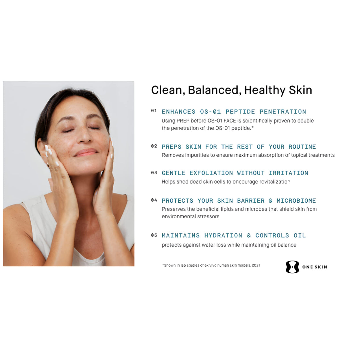 oneskin PREP label and ingredients view emphasizing dermatologist-tested safety