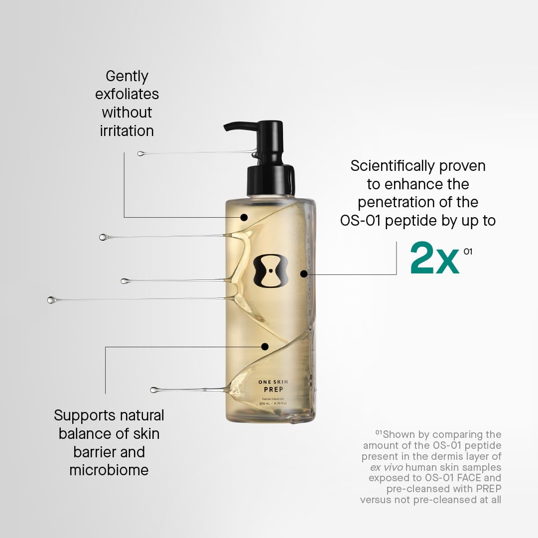 oneskin PREP pump dispensing light foam that readies skin for peptides