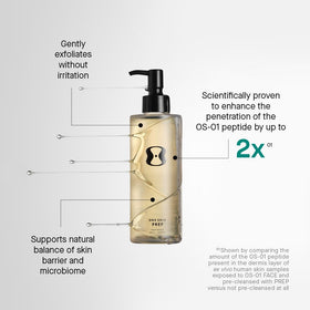 oneskin PREP pump dispensing light foam that readies skin for peptides