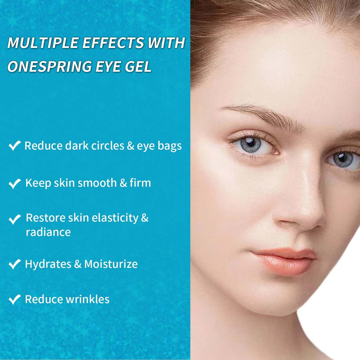 Onespring applied under eyes demonstrating quick 15–20 minute treatment