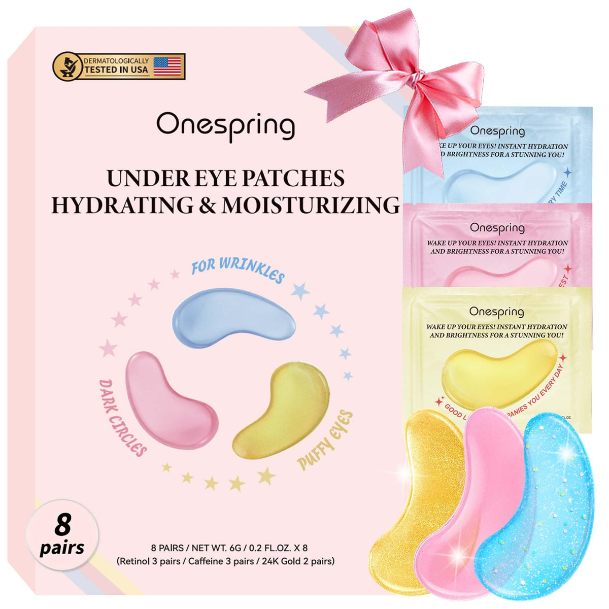 Onespring eye masks front packaging showing set and benefits