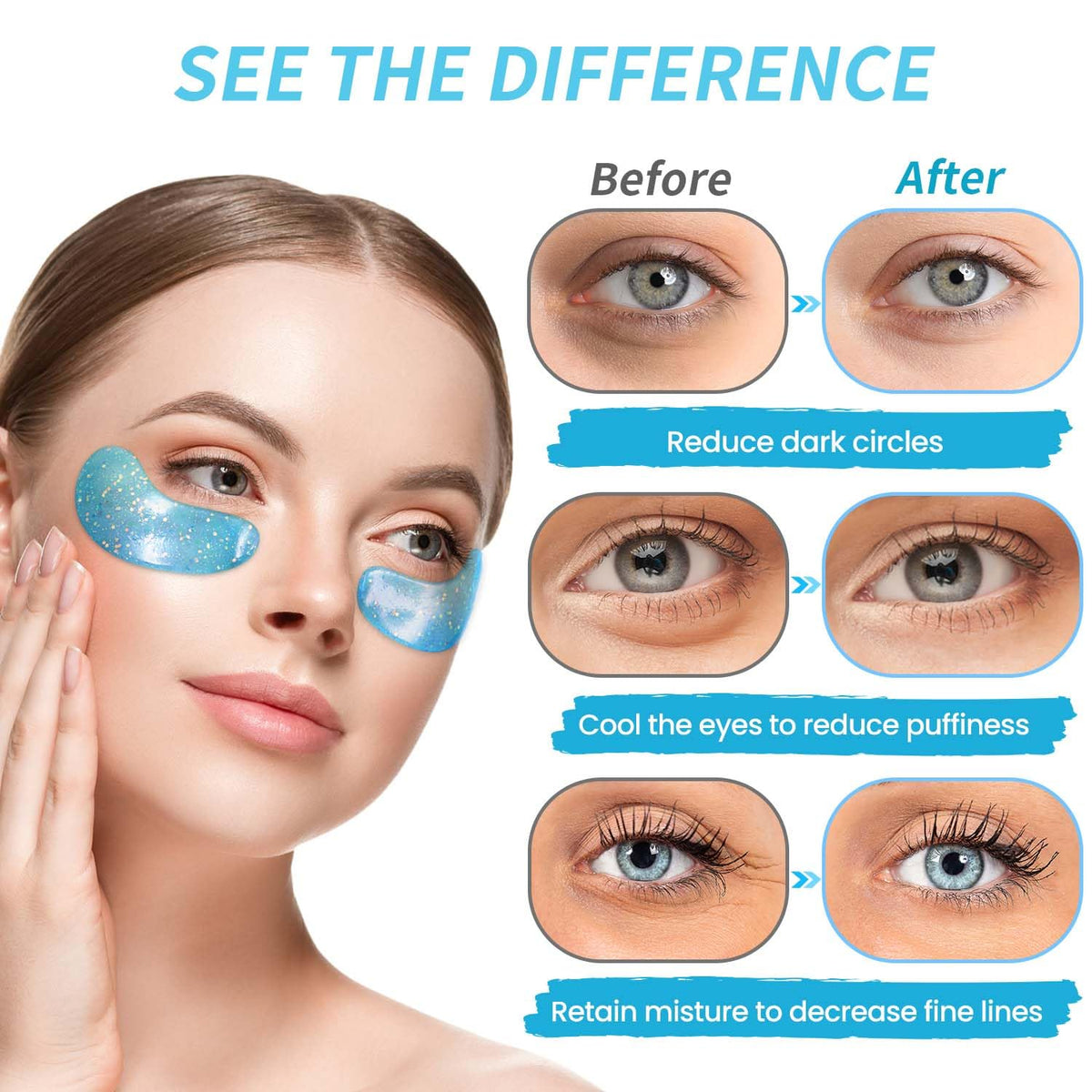 Onespring open jar with neatly arranged gel eye patches for easy use