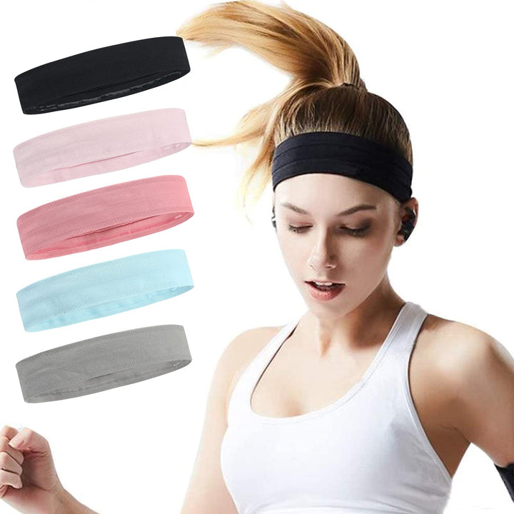 ONEYE front view of 5-pack headbands showing color variety and fit
