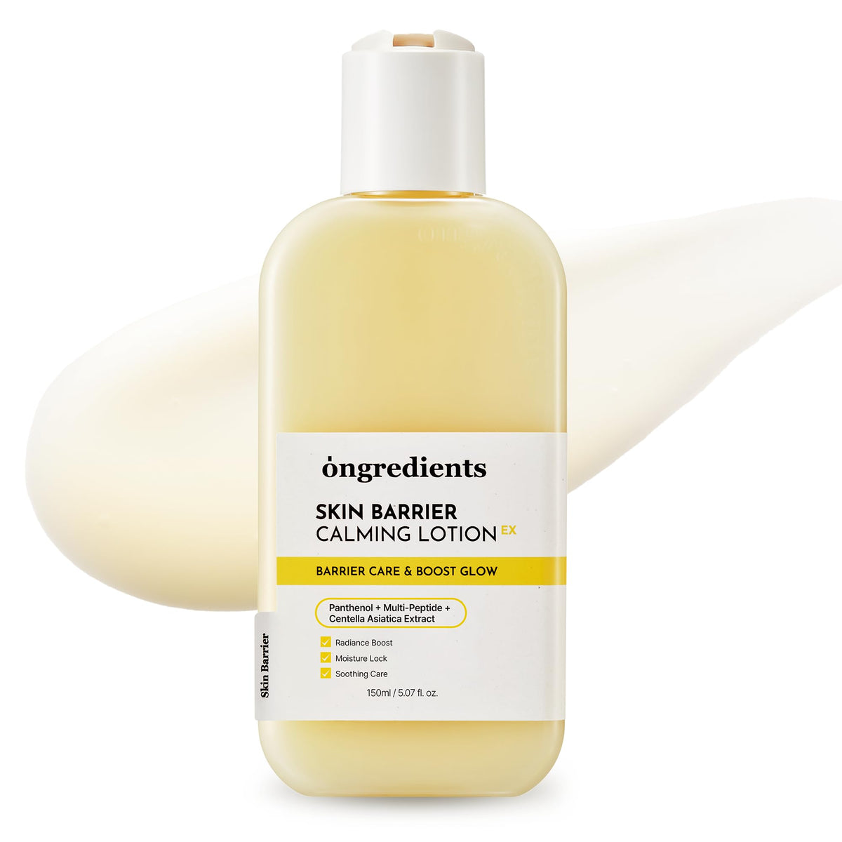 ONGREDIENTS front packaging showing calming lotion and benefits