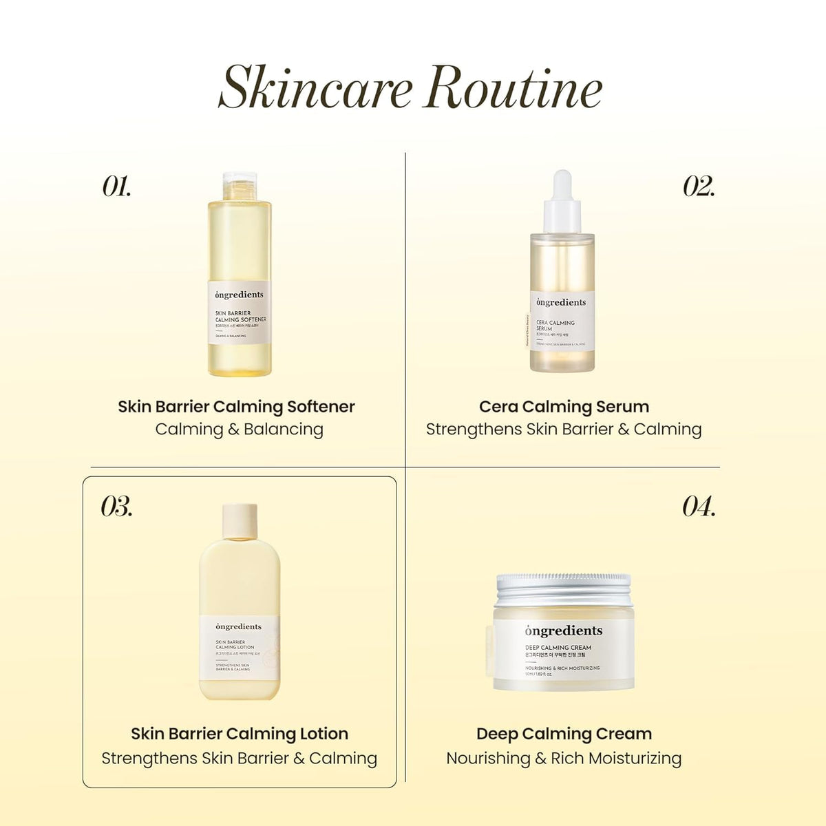 ONGREDIENTS bottle on bathroom shelf lifestyle image conveying gentle routine