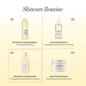 ONGREDIENTS bottle on bathroom shelf lifestyle image conveying gentle routine