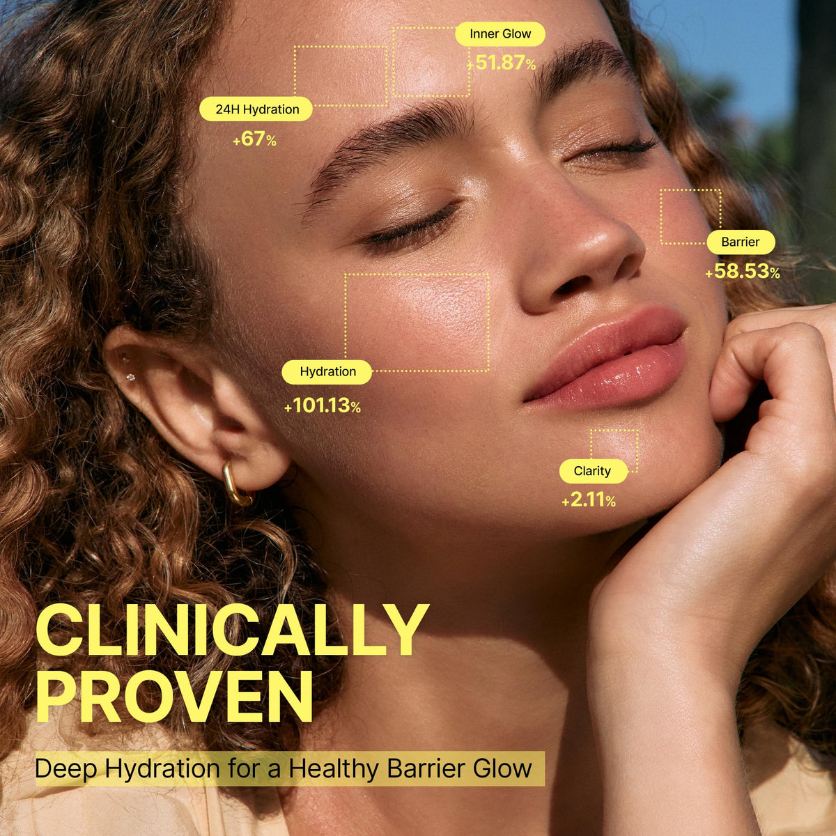 ONGREDIENTS before and after showing smoother skin texture under makeup