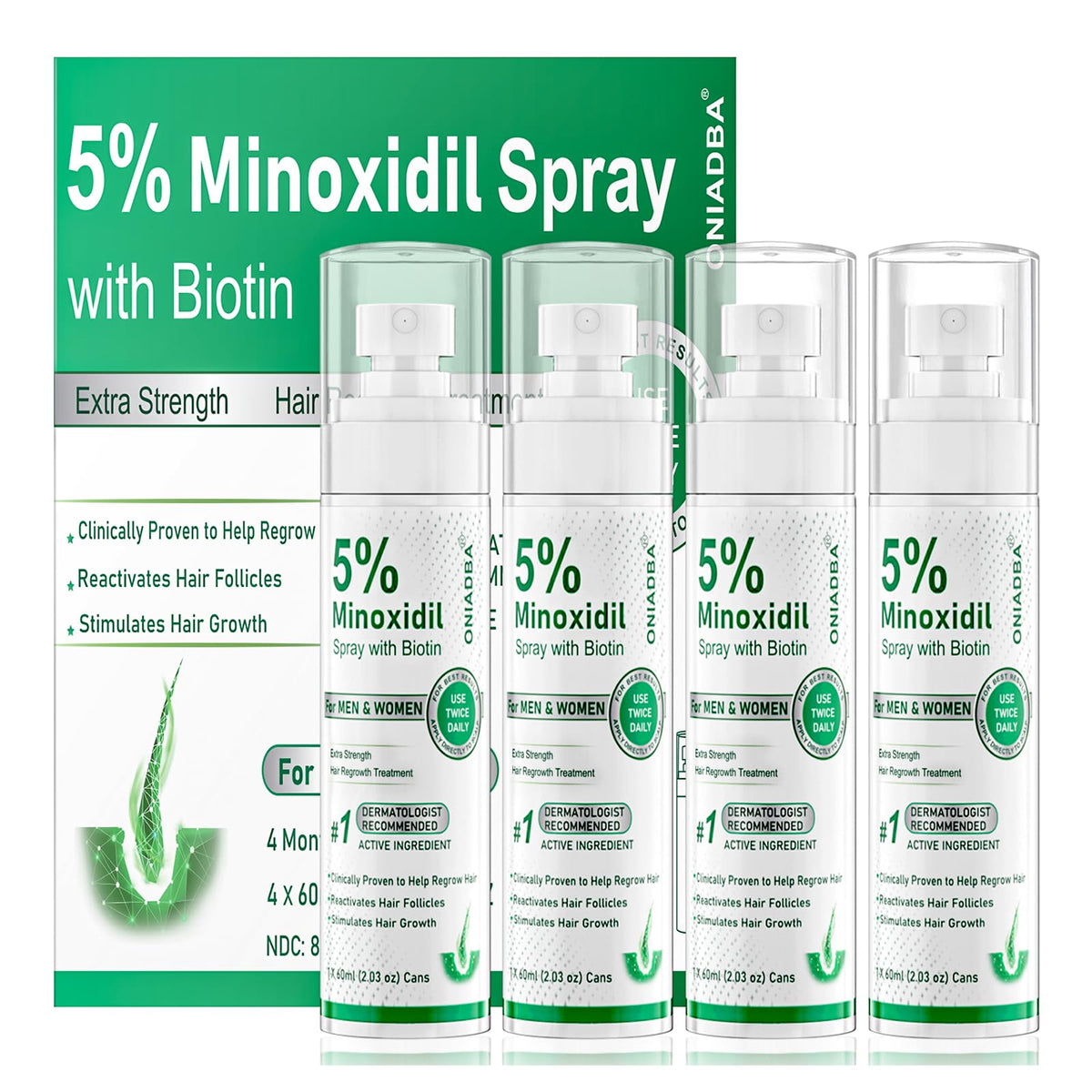 ONIADBA front bottles showing four-pack for consistent treatment