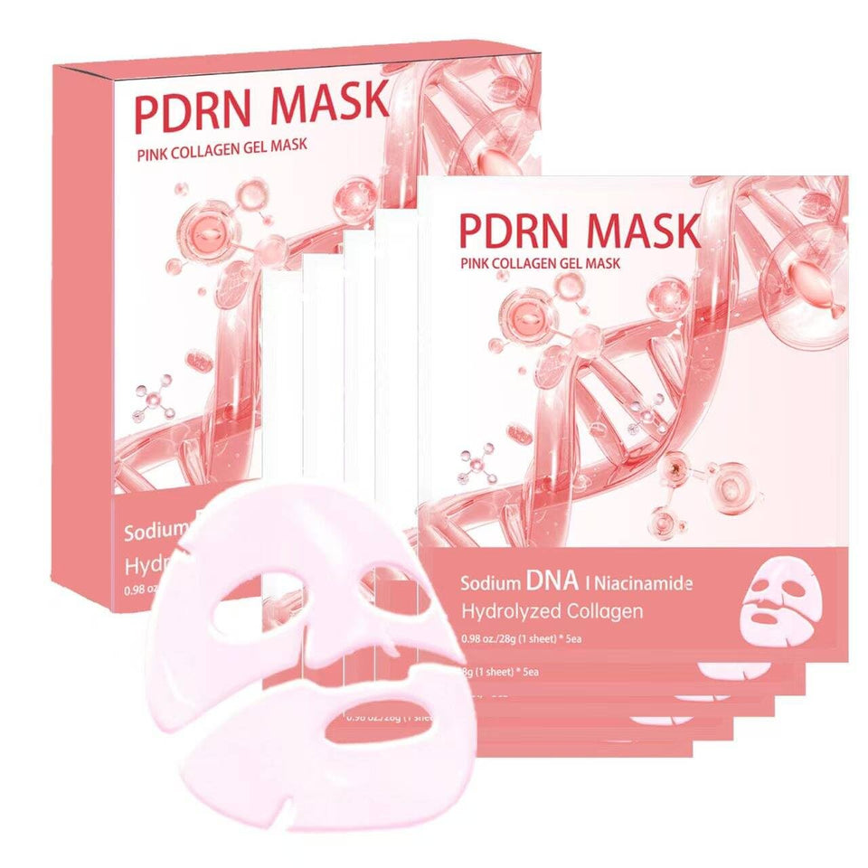 ONMYLOVIN front packaging showing five pink hydrogel masks and branding benefit