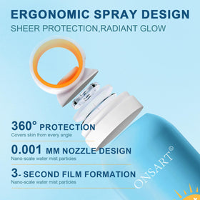 ONSART nozzle close-up highlighting 360° spray for even coverage