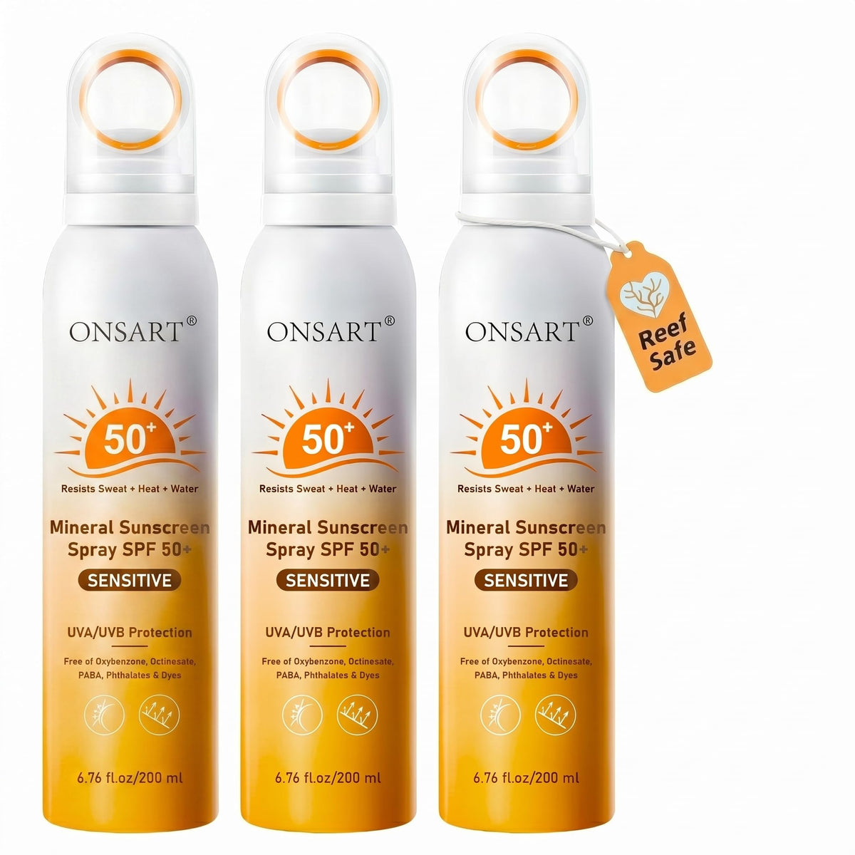 ONSART front packaging shows SPF 50+ protection and calm design benefit