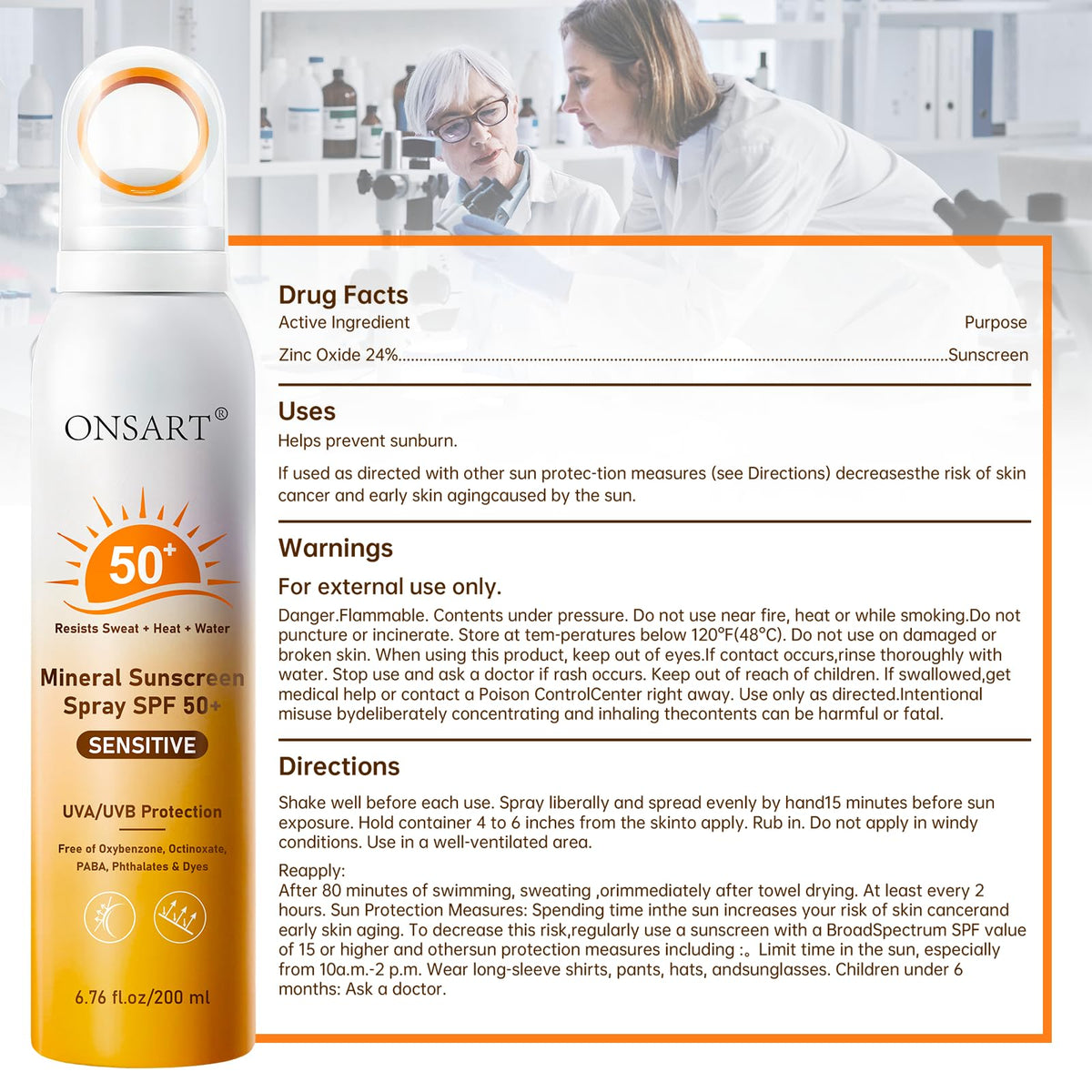 ONSART label close-up listing reef safe and ingredient benefits