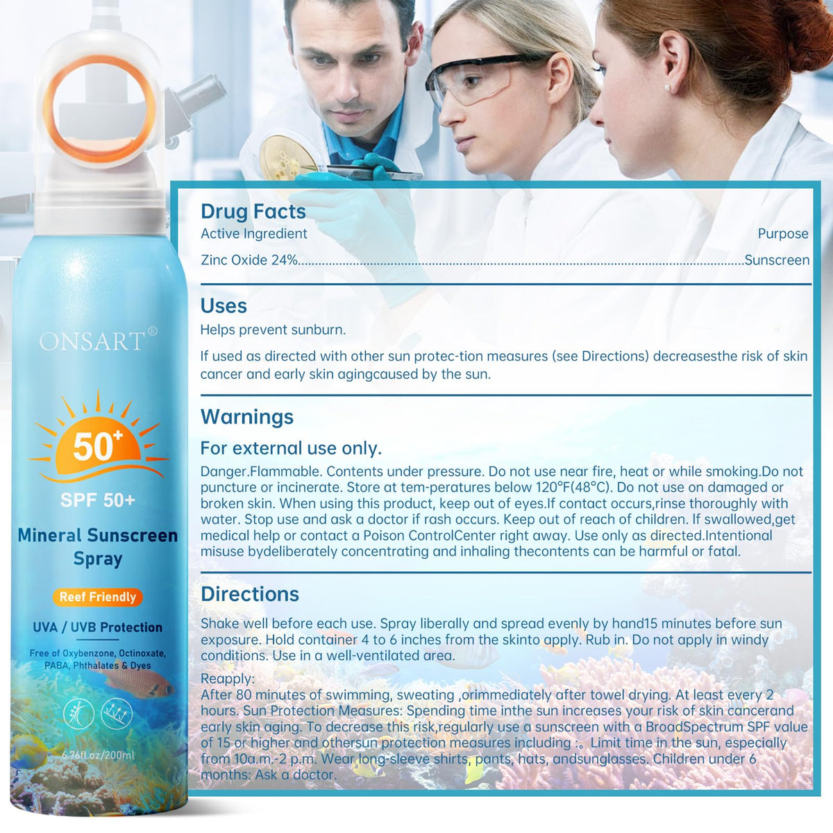 ONSART bottle next to sunglasses showing 6.76oz travel-friendly size
