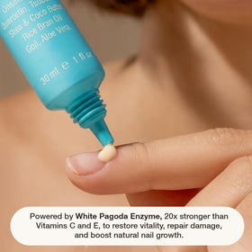 Onsen Secret applied to a fingernail showing precise, mess-free treatment benefit