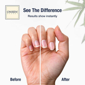 Onsen Secret cuticle serum bottle close-up highlighting quick absorption