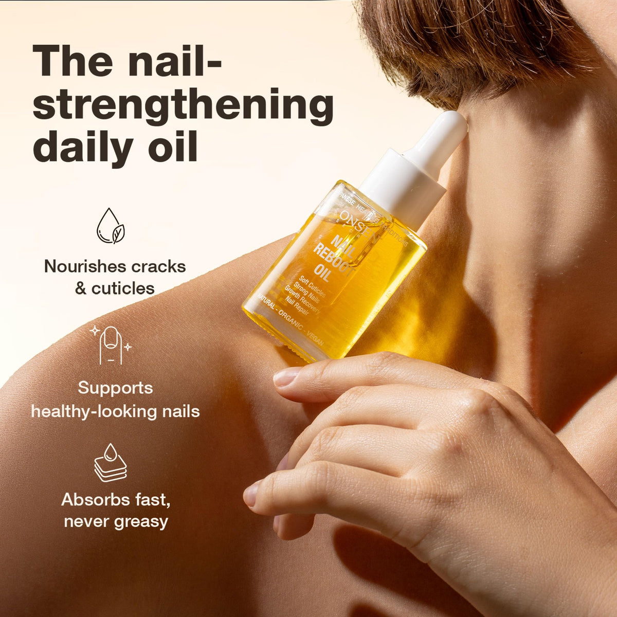 Onsen Secret dropper applying a single drop to nail for controlled dosing