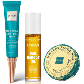 Onsen Secret kit front packaging showing complete nail repair set benefits