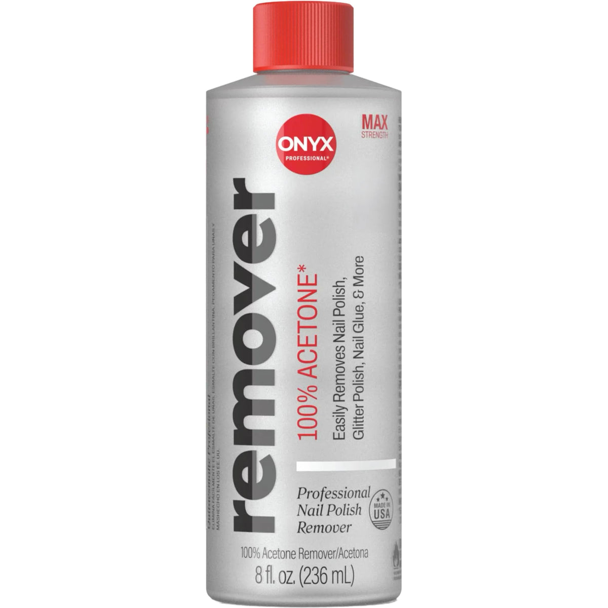 Onyx Professional bottle front view showing label and volume for fast removal benefit