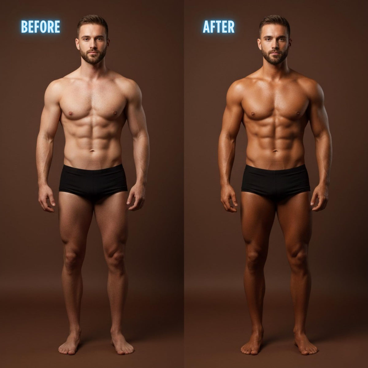 Onyx HE applied to male torso illustrating bronzing effect that defines muscles