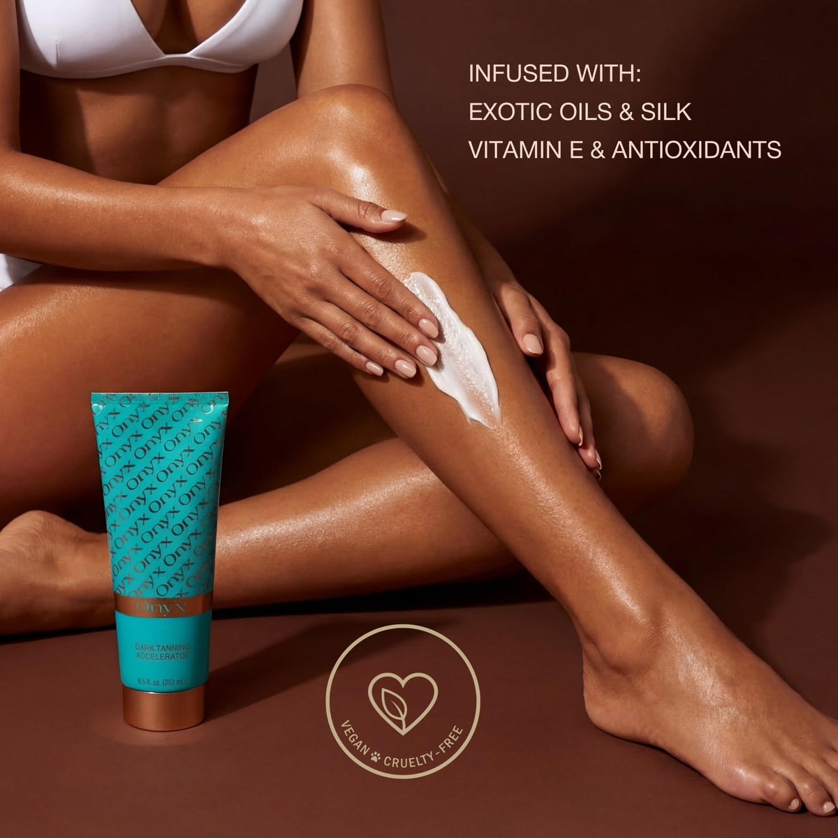 Onyx close-up on hydrated skin demonstrating smooth moisturized finish