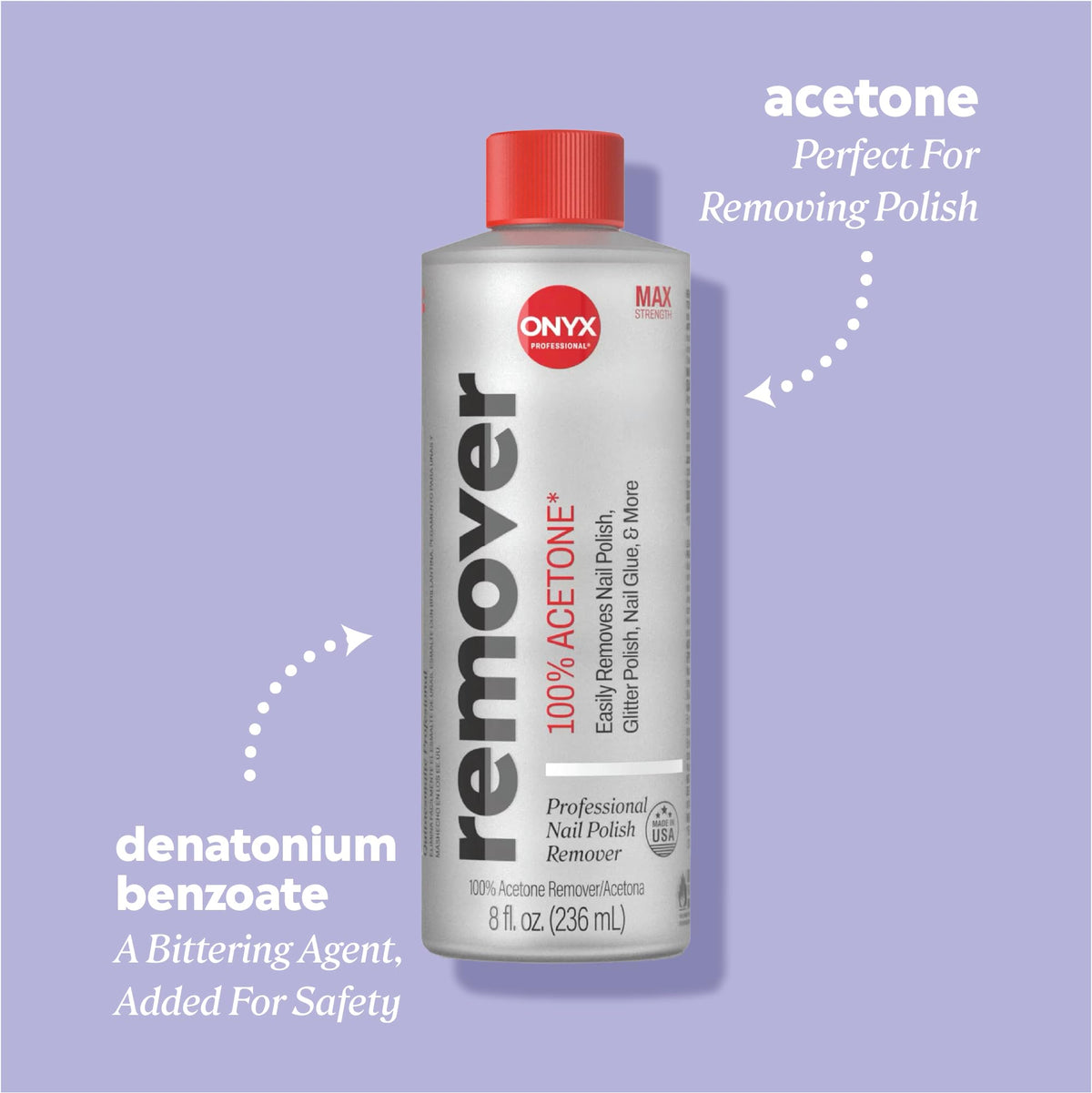 Onyx Professional bottle open with acetone pouring to demonstrate easy dispensing benefit