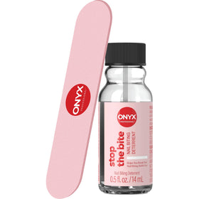 Onyx Professional front bottle showing clear stop the bite polish benefit