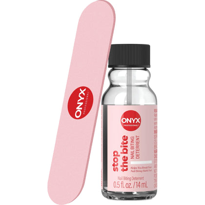 Onyx Professional front bottle showing clear stop the bite polish benefit