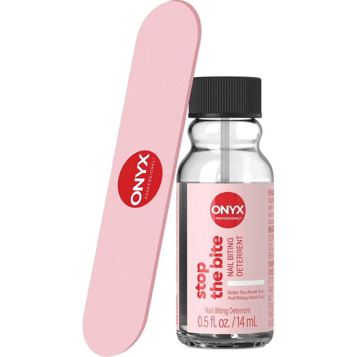 Onyx Professional front bottle showing clear stop the bite polish benefit