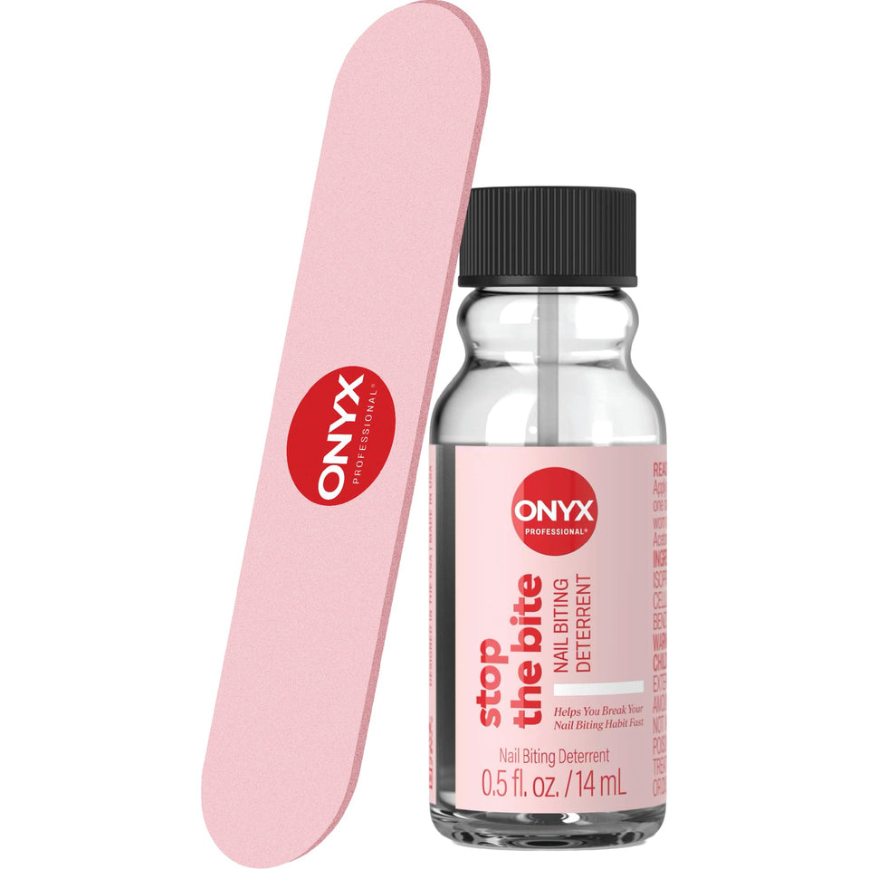 Onyx Professional front bottle showing clear stop the bite polish benefit