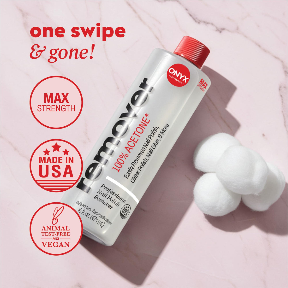 Onyx Professional acetone droplet on surface, pure formula dissolving polish