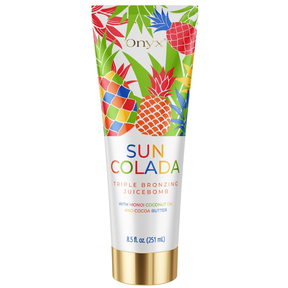 Onyx front packaging showing bottle and label, highlighting professional tanning benefits