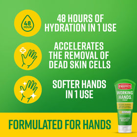 O'Keeffe's being applied to dry hands demonstrating instant smoothing and protective feel