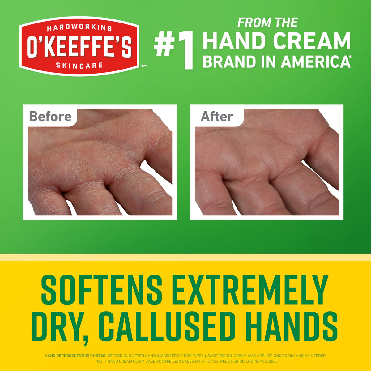 O'Keeffe's cream visible at tube opening highlighting smooth texture and quick absorption
