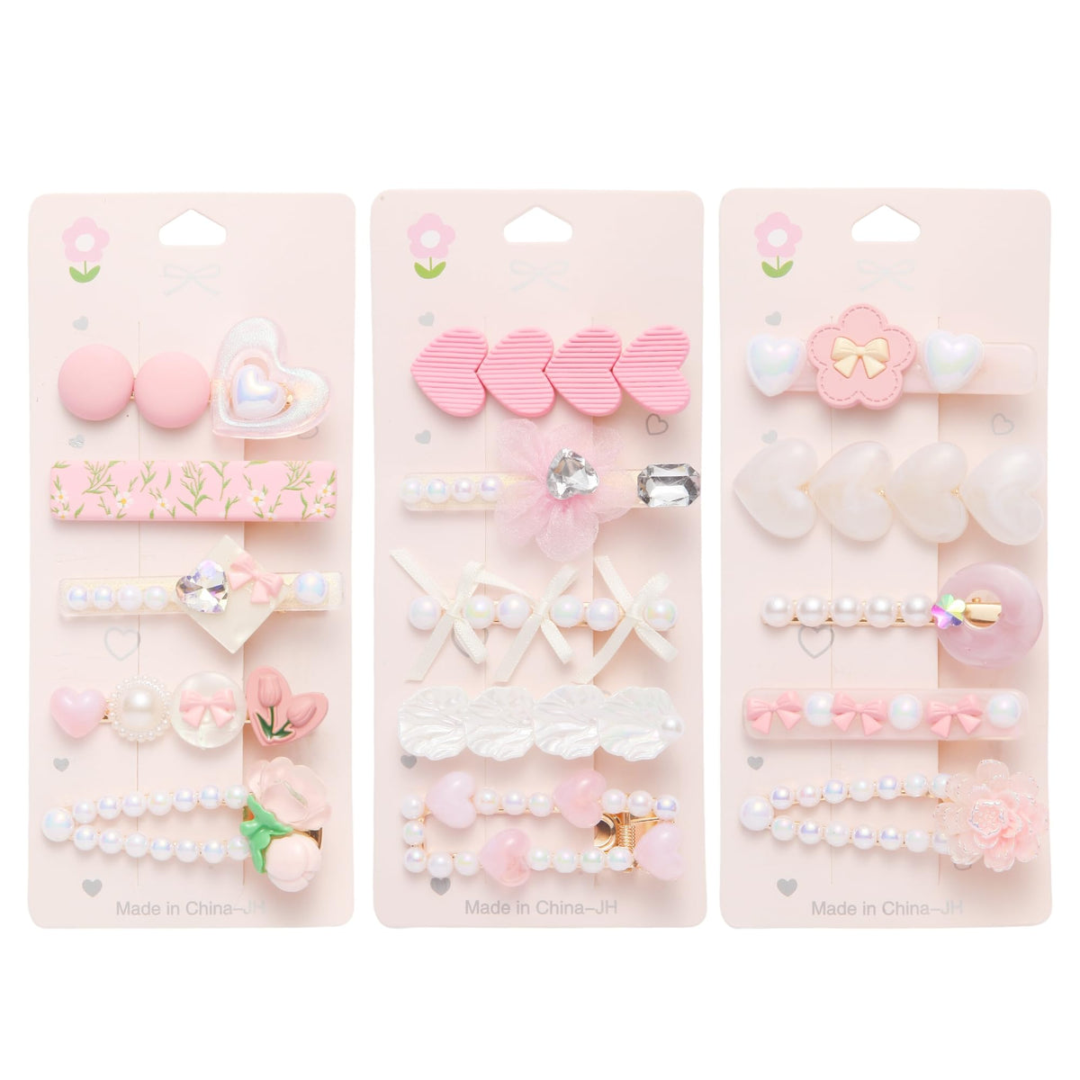 Ooosonlu front view of three resin hair clips shows polished designs and gift-ready pack